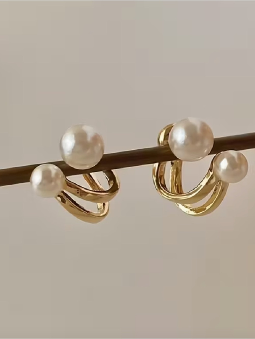 Double White Pearl With Gold Hoop Earrings. - Picture 7 of 8